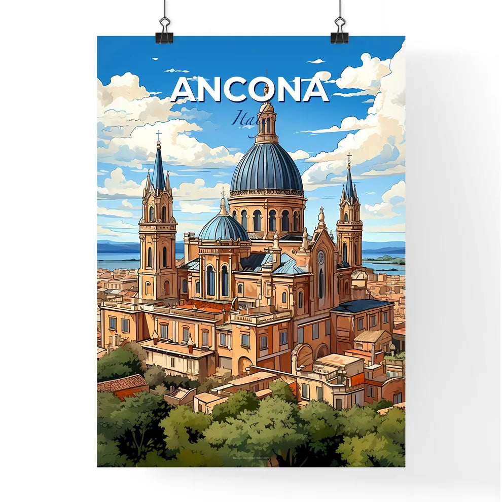 Ancona, Italy, A Poster of a large building with a dome and a blue roof Default Title