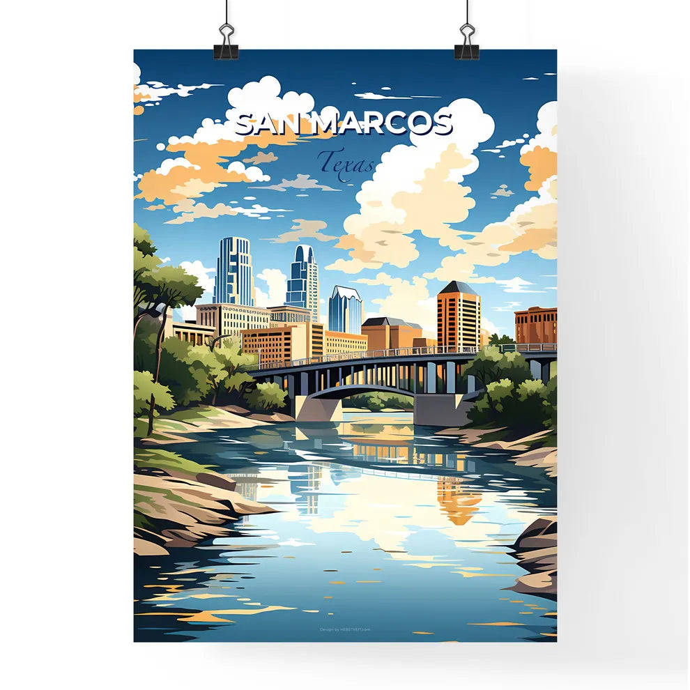 San Marcos, Texas, A Poster of a bridge over a river with trees and buildings Default Title