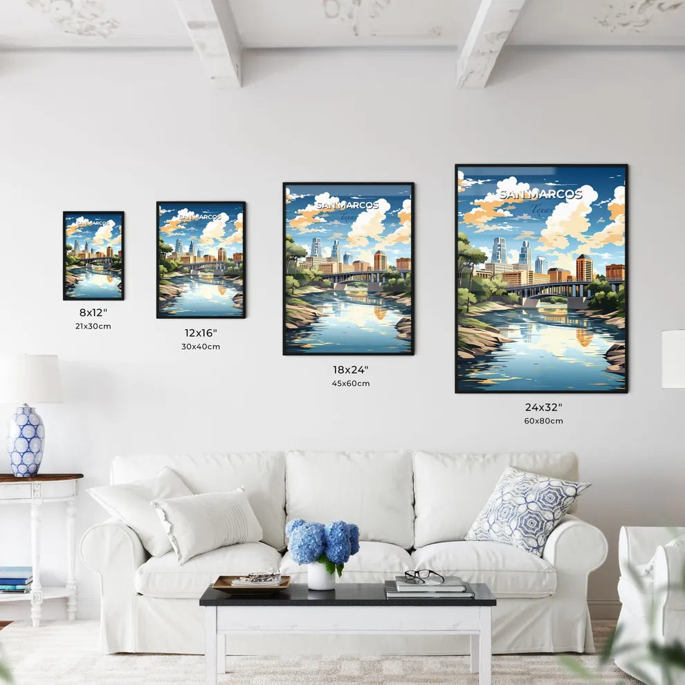 San Marcos, Texas, A Poster of a bridge over a river with trees and buildings Default Title