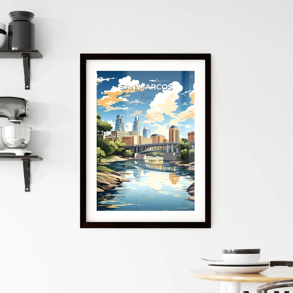 San Marcos, Texas, A Poster of a bridge over a river with trees and buildings Default Title