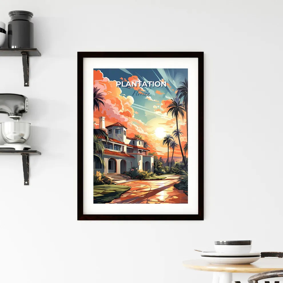 Plantation, Florida, A Poster of a house with palm trees and a sunset Default Title