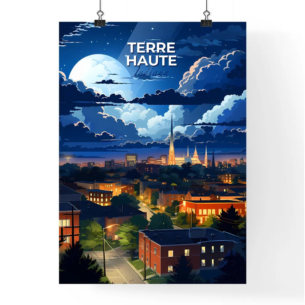Terre Haute, Indiana, A Poster of a city at night with a moon in the sky Default Title