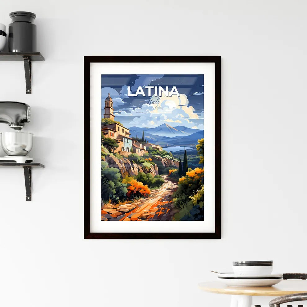 Latina, Italy, A Poster of a landscape with a road and buildings on a hill Default Title