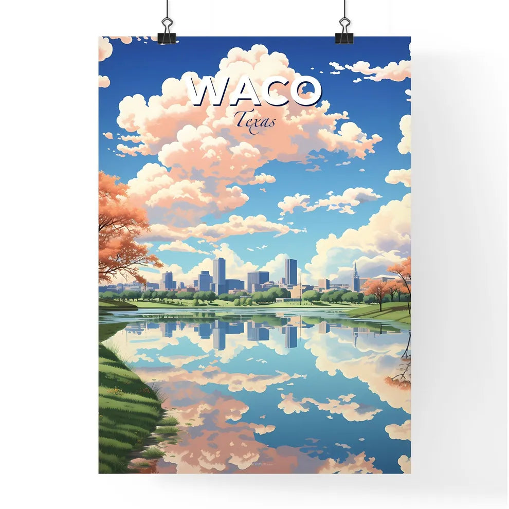 Waco, Texas, A Poster of a water body with trees and a city in the background Default Title