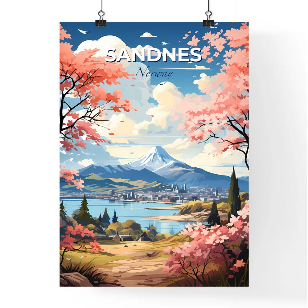 Sandnes, Norway, A Poster of a landscape with a city and a lake Default Title