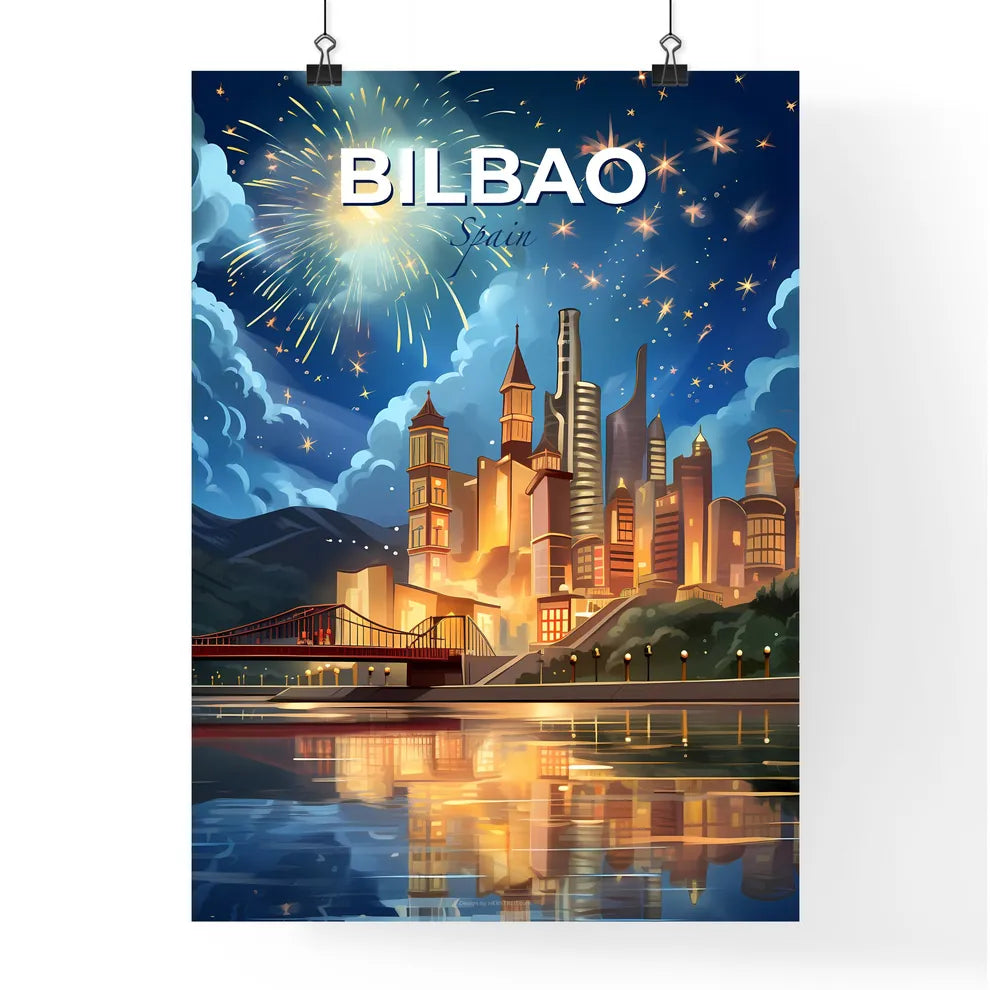 Bilbao, Spain, A Poster of a fireworks over a city Default Title