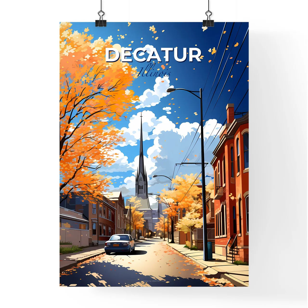 Decatur, Illinois, A Poster of a street with cars and trees and buildings Default Title