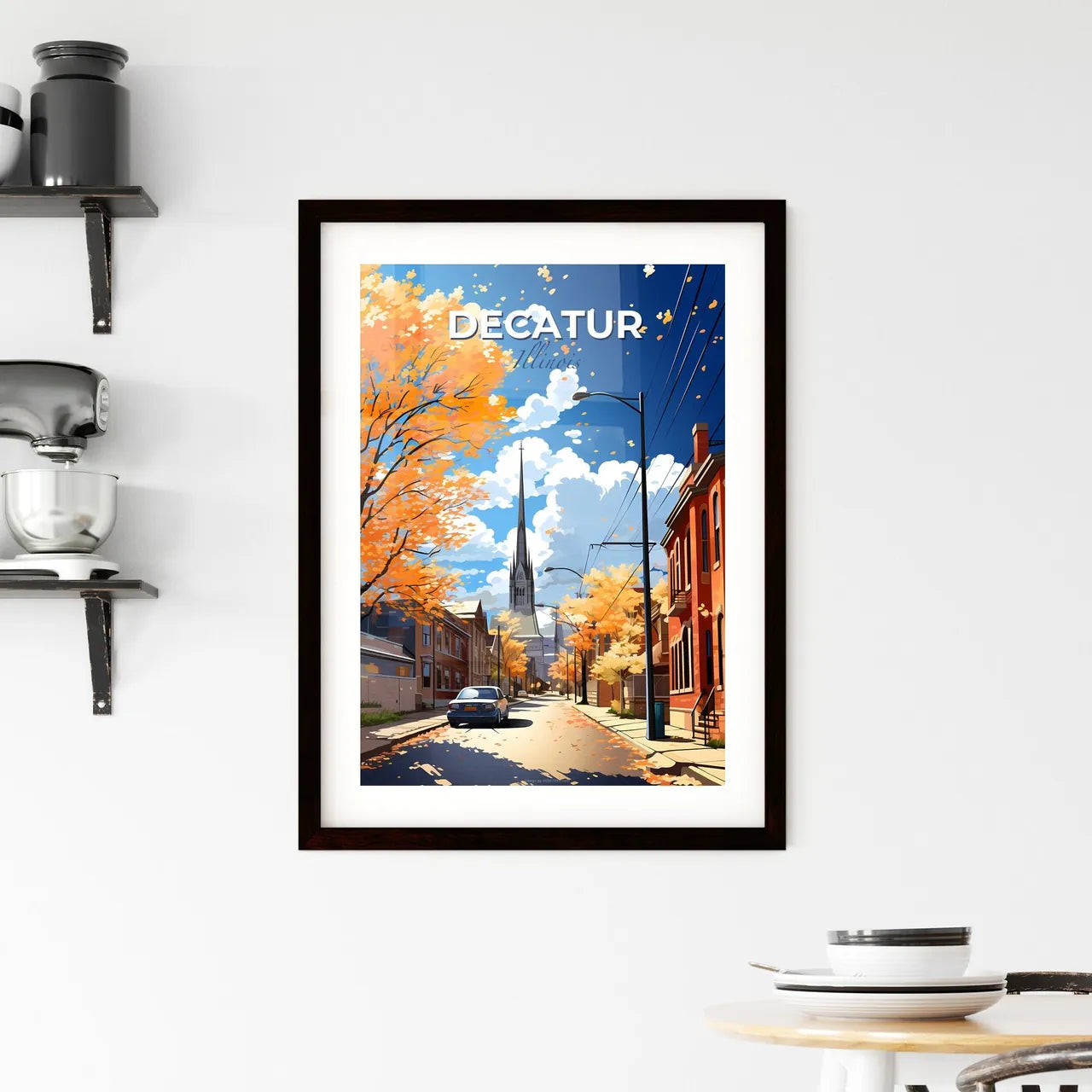 Decatur, Illinois, A Poster of a street with cars and trees and buildings Default Title