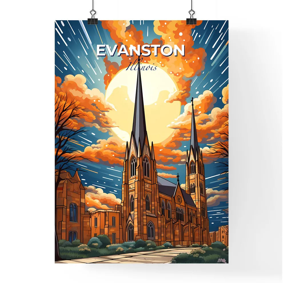 Evanston, Illinois, A Poster of a church with a large moon in the background Default Title