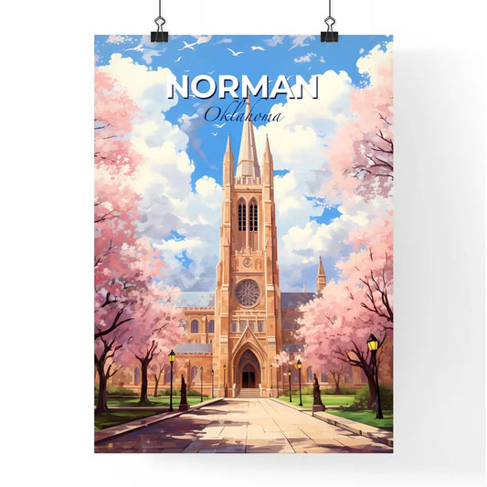Norman, Oklahoma, A Poster of a church with pink trees and a path Default Title