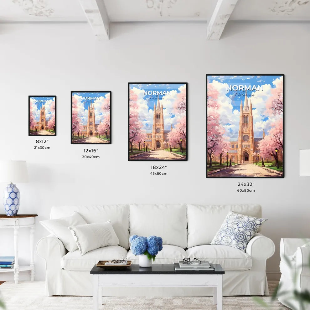 Norman, Oklahoma, A Poster of a church with pink trees and a path Default Title