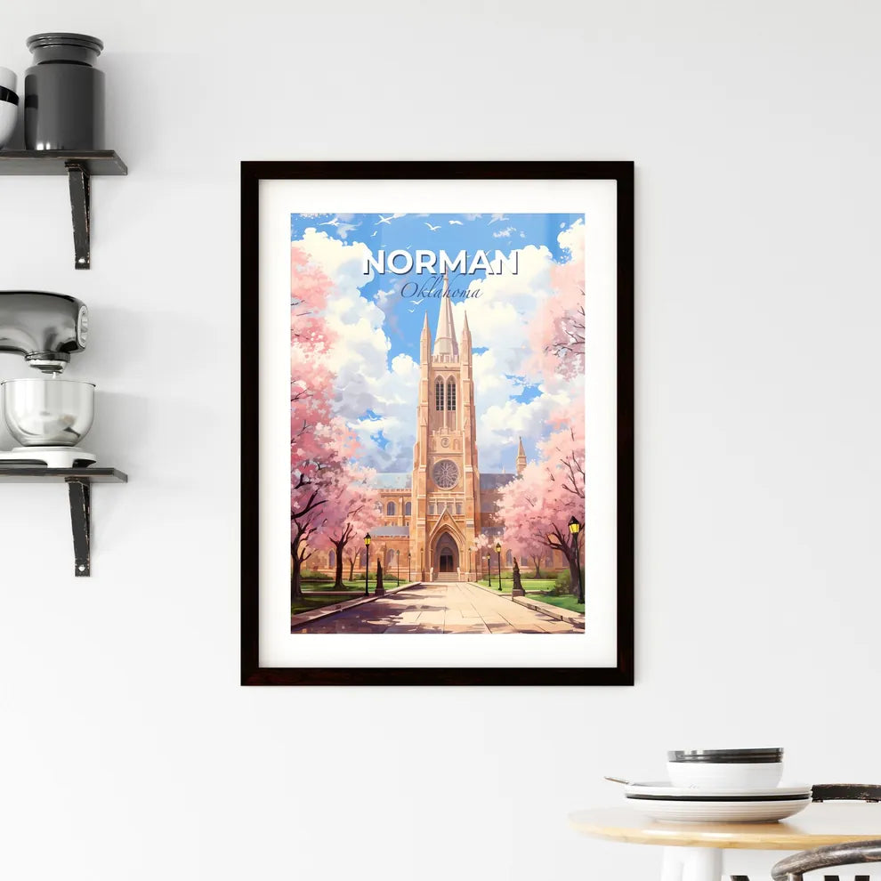 Norman, Oklahoma, A Poster of a church with pink trees and a path Default Title