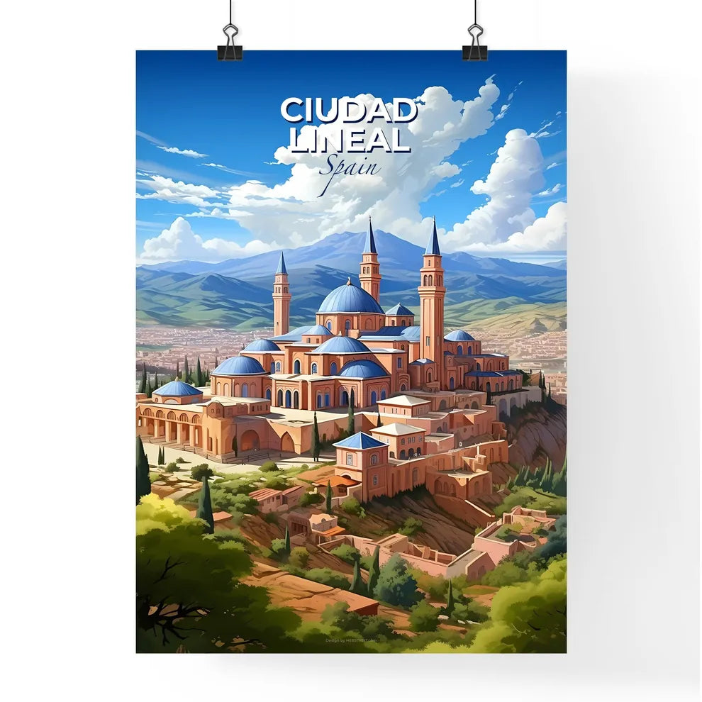 Ciudad Lineal, Spain, A Poster of a building with blue domes on a hill Default Title