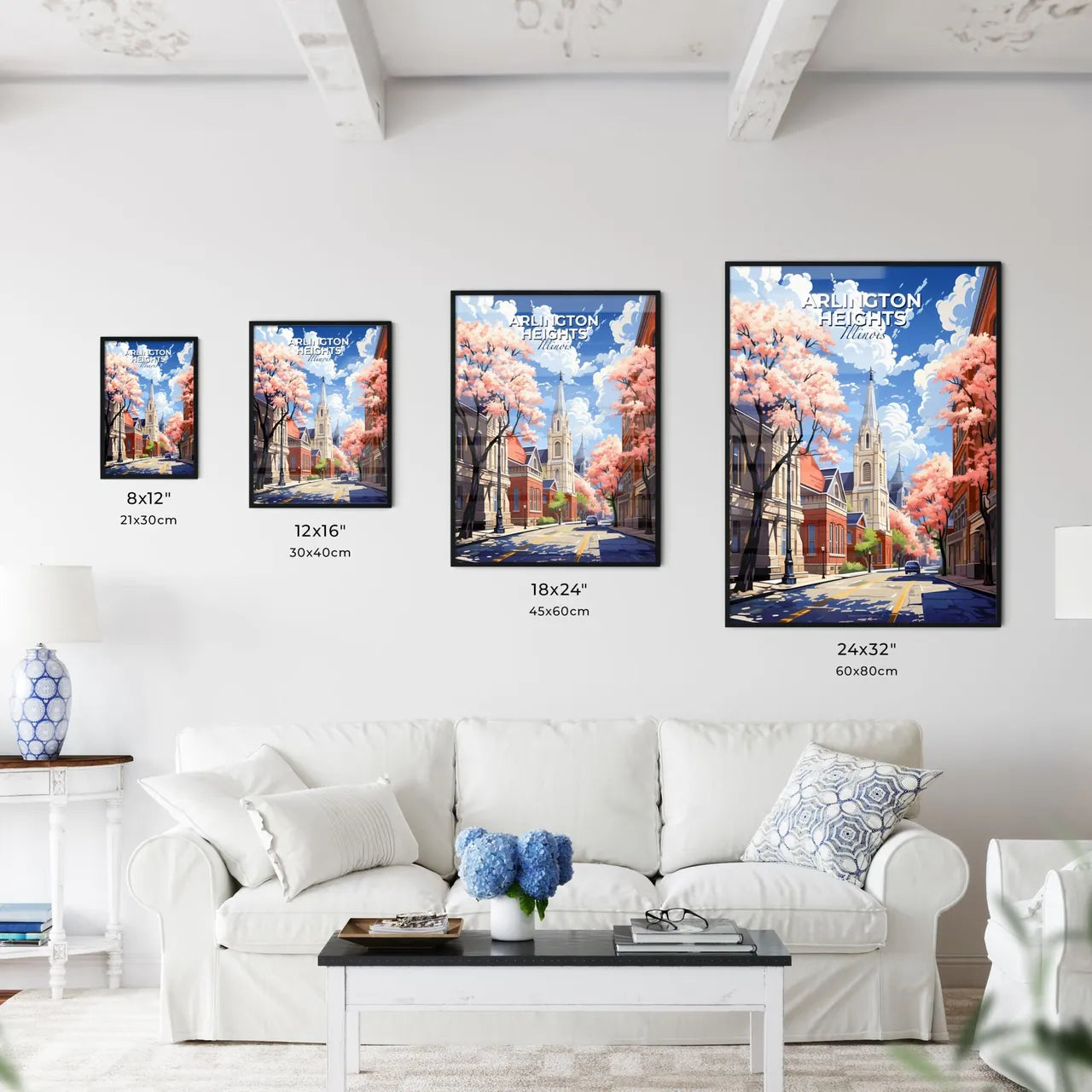 Arlington Heights, Illinois, A Poster of a street with trees and a church Default Title