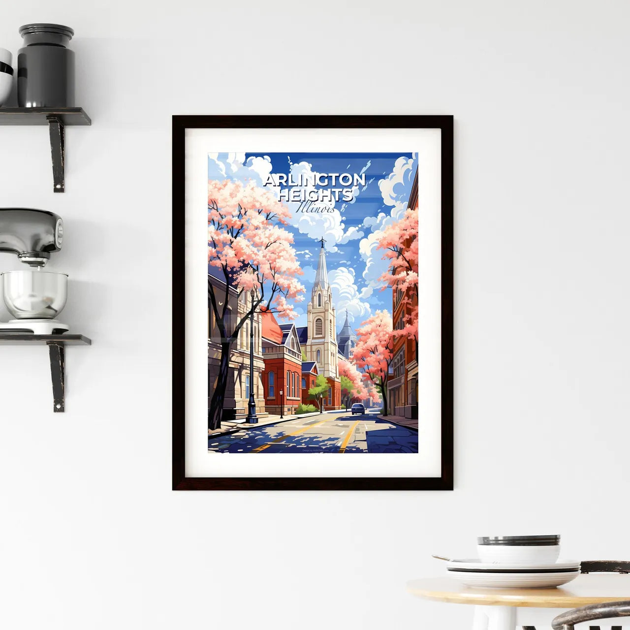 Arlington Heights, Illinois, A Poster of a street with trees and a church Default Title