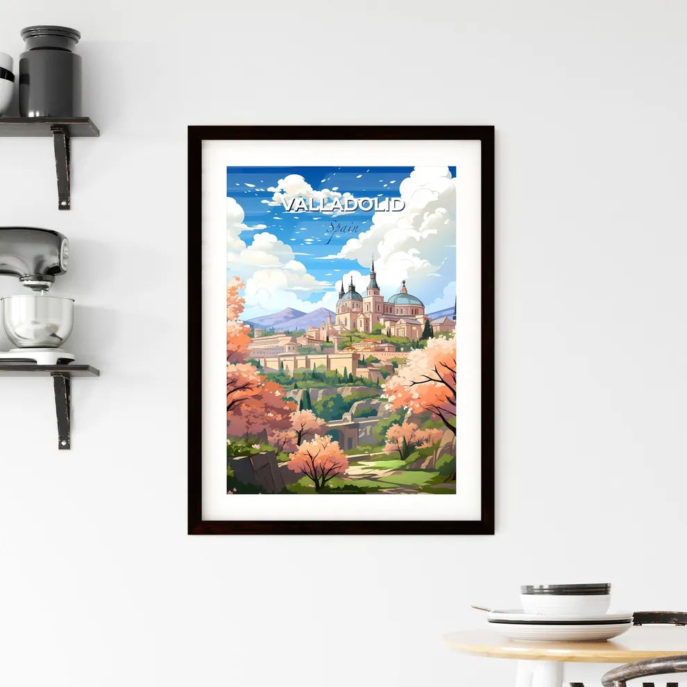 Valladolid, Spain, A Poster of a landscape with a castle and trees Default Title