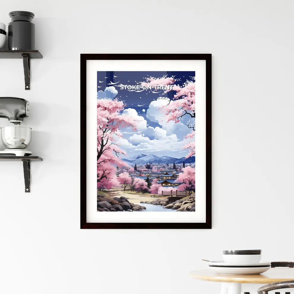 Stoke-On-Trent, West Midlands, A Poster of a landscape with pink trees and buildings Default Title