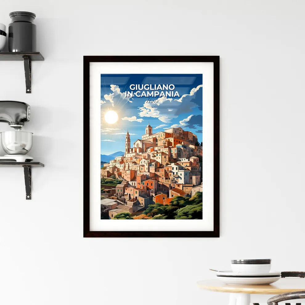 Giugliano In Campania, Italy, A Poster of a city on a hill with trees and mountains in the background Default Title