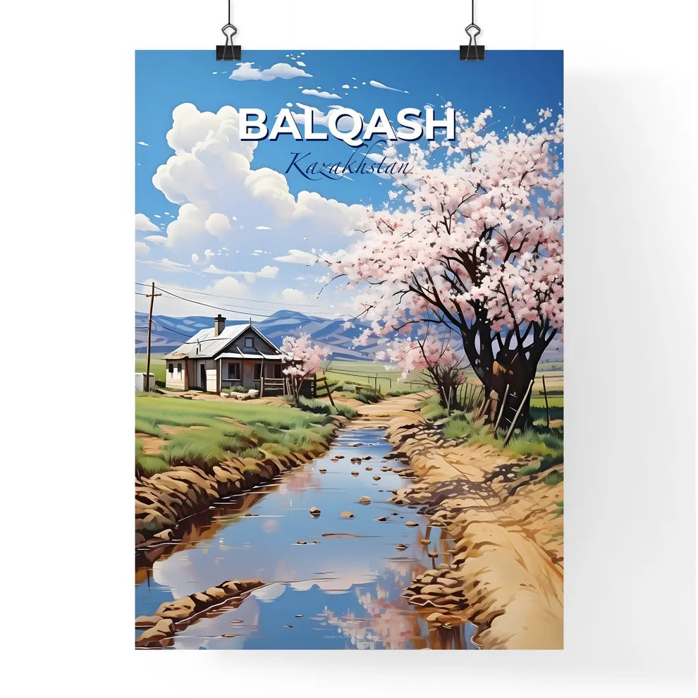 Balqash, Kazakhstan, A Poster of a stream of water with a house and a tree in the background Default Title