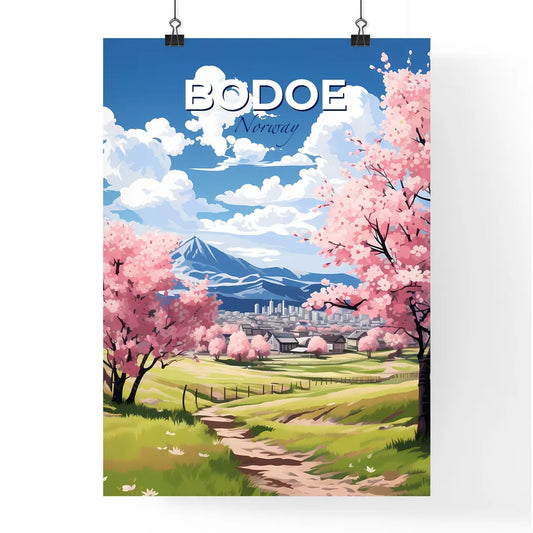 Bodoe, Norway, A Poster of a landscape with pink trees and a city in the background Default Title
