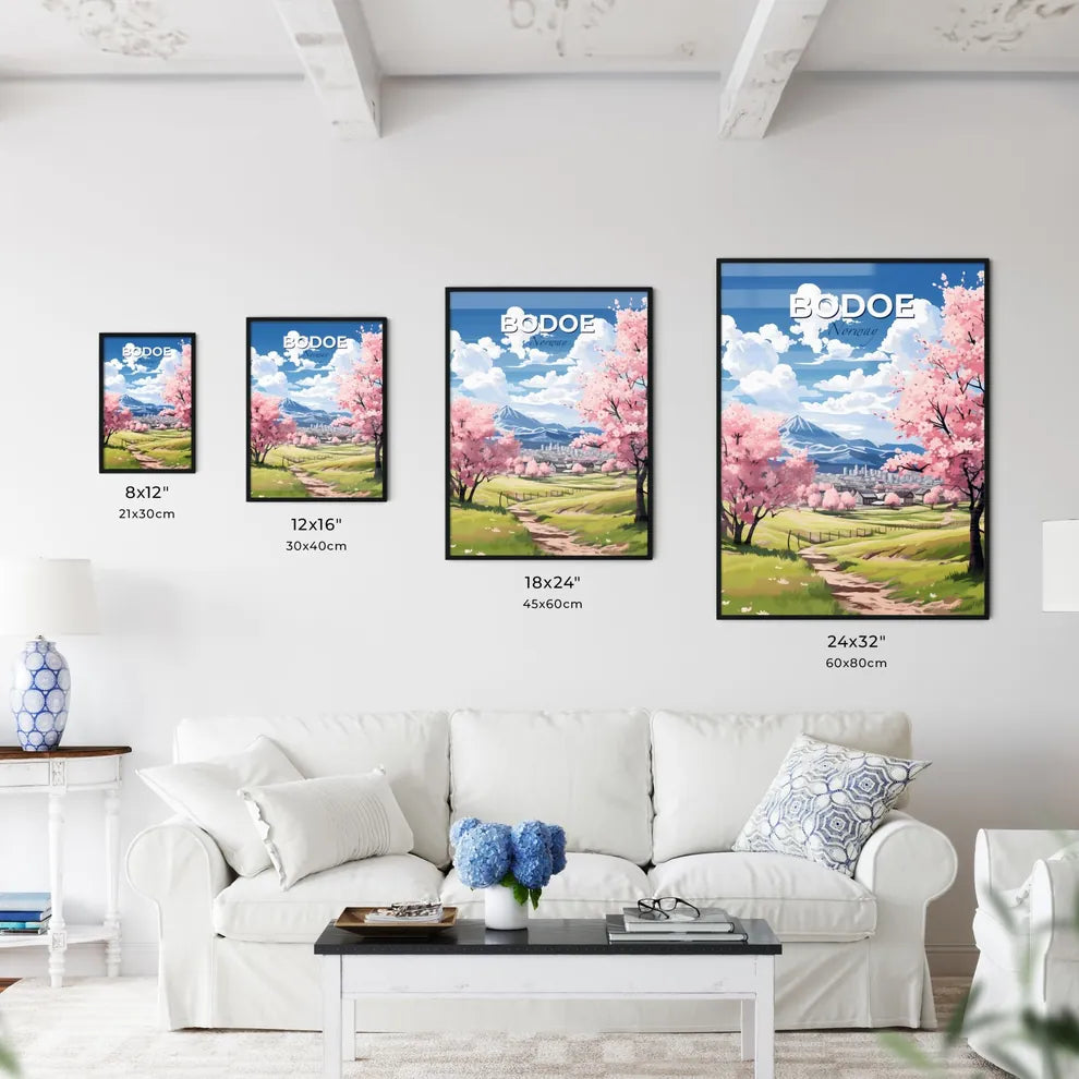 Bodoe, Norway, A Poster of a landscape with pink trees and a city in the background Default Title