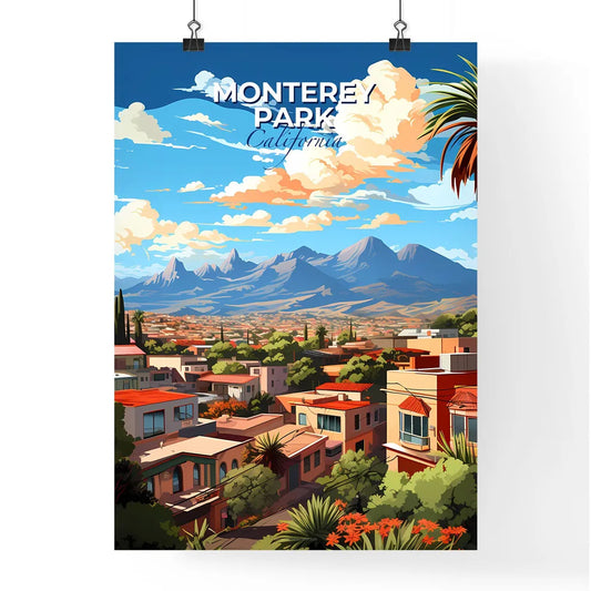 Monterey Park, California, A Poster of a landscape of a city with trees and mountains Default Title