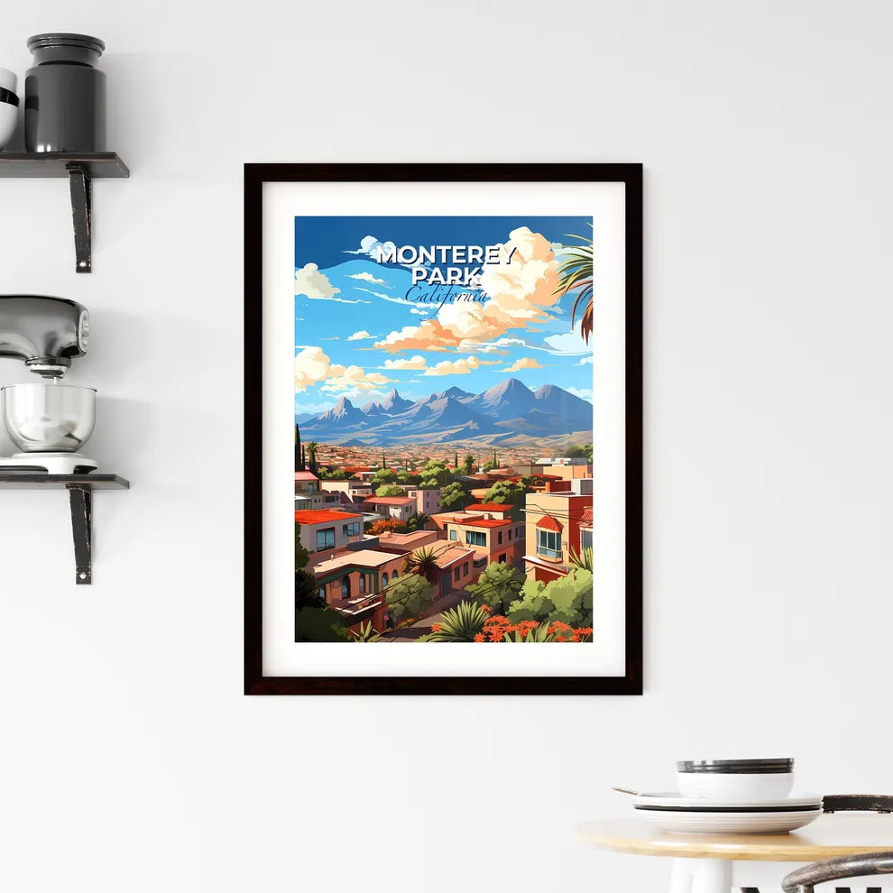 Monterey Park, California, A Poster of a landscape of a city with trees and mountains Default Title