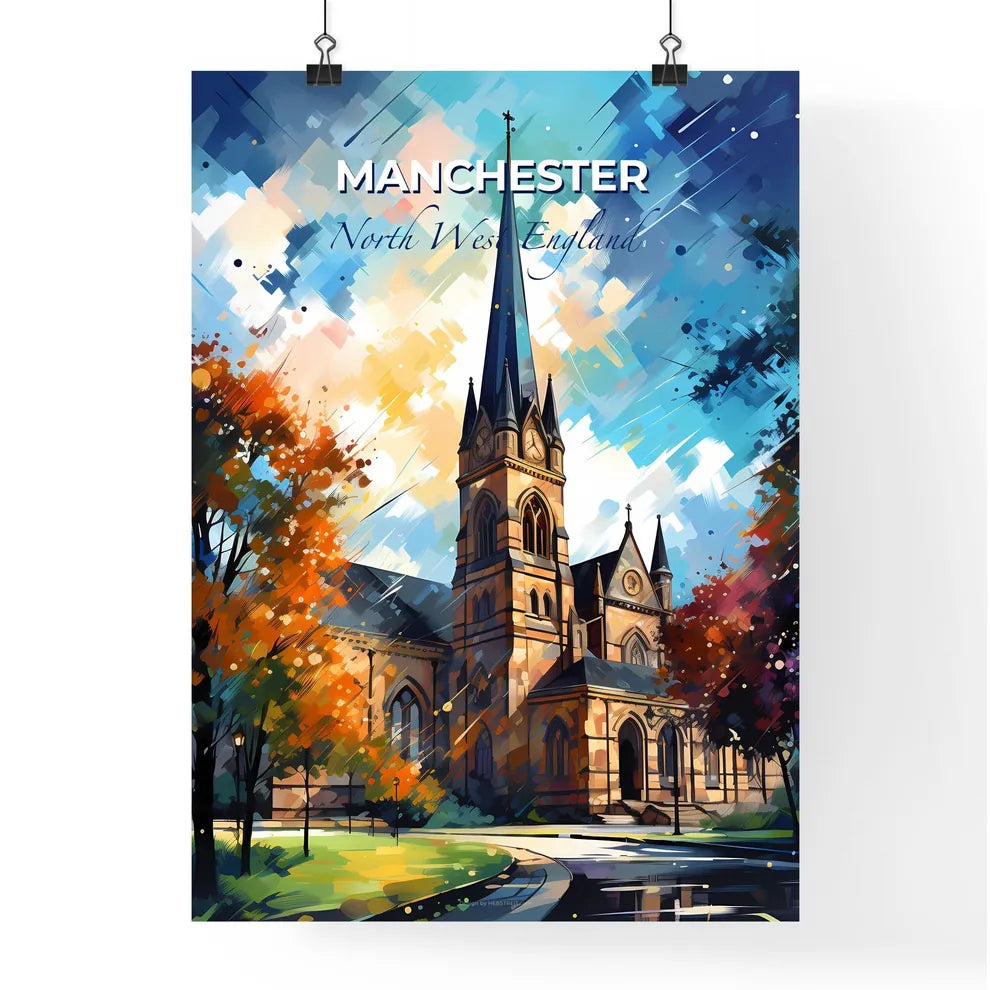 Manchester, North West England, A Poster of a church with trees and a blue sky Default Title