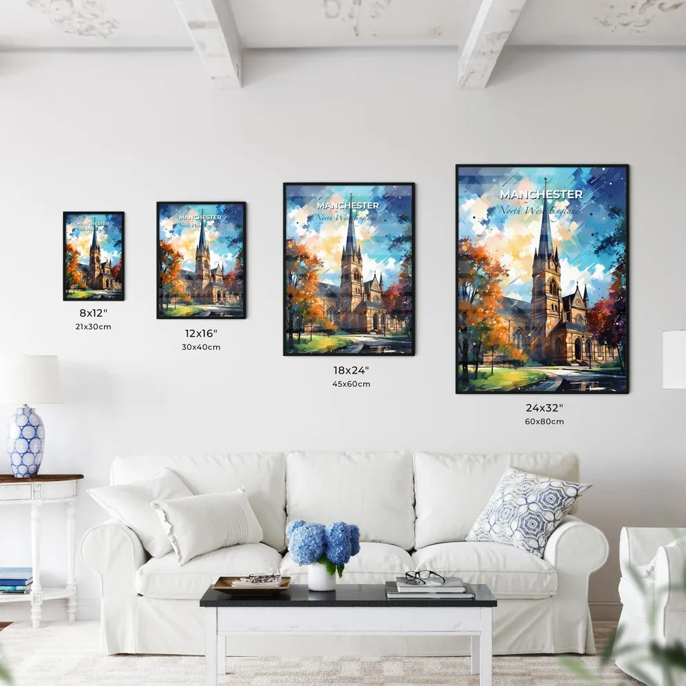 Manchester, North West England, A Poster of a church with trees and a blue sky Default Title