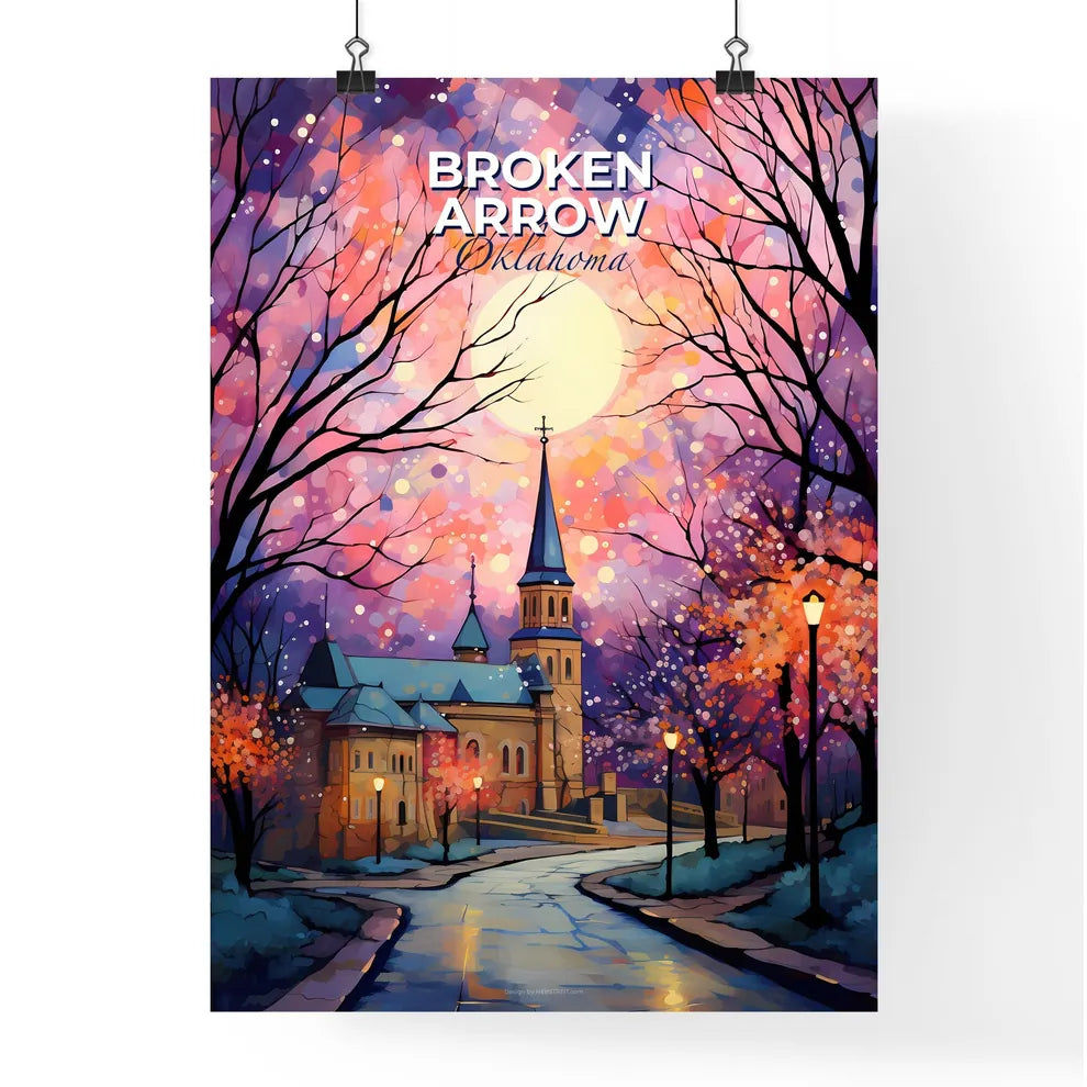 Broken Arrow, Oklahoma, A Poster of a painting of a church and trees Default Title