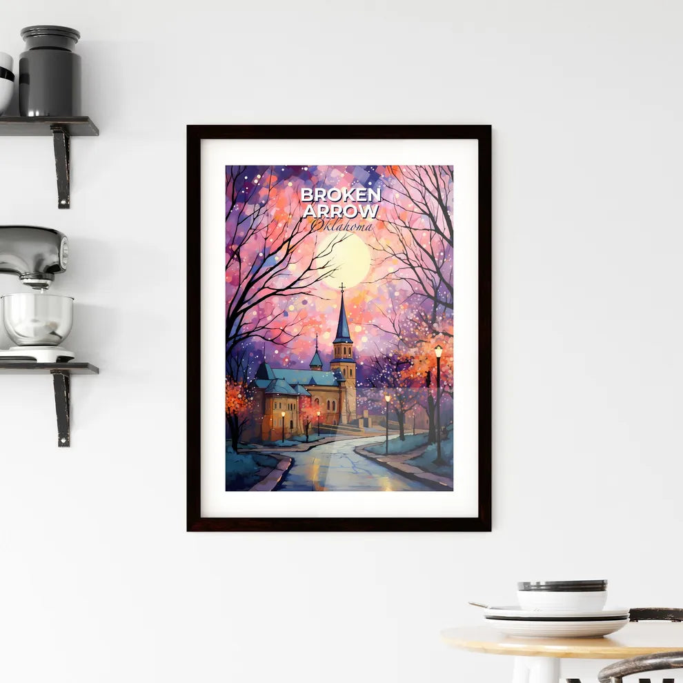 Broken Arrow, Oklahoma, A Poster of a painting of a church and trees Default Title