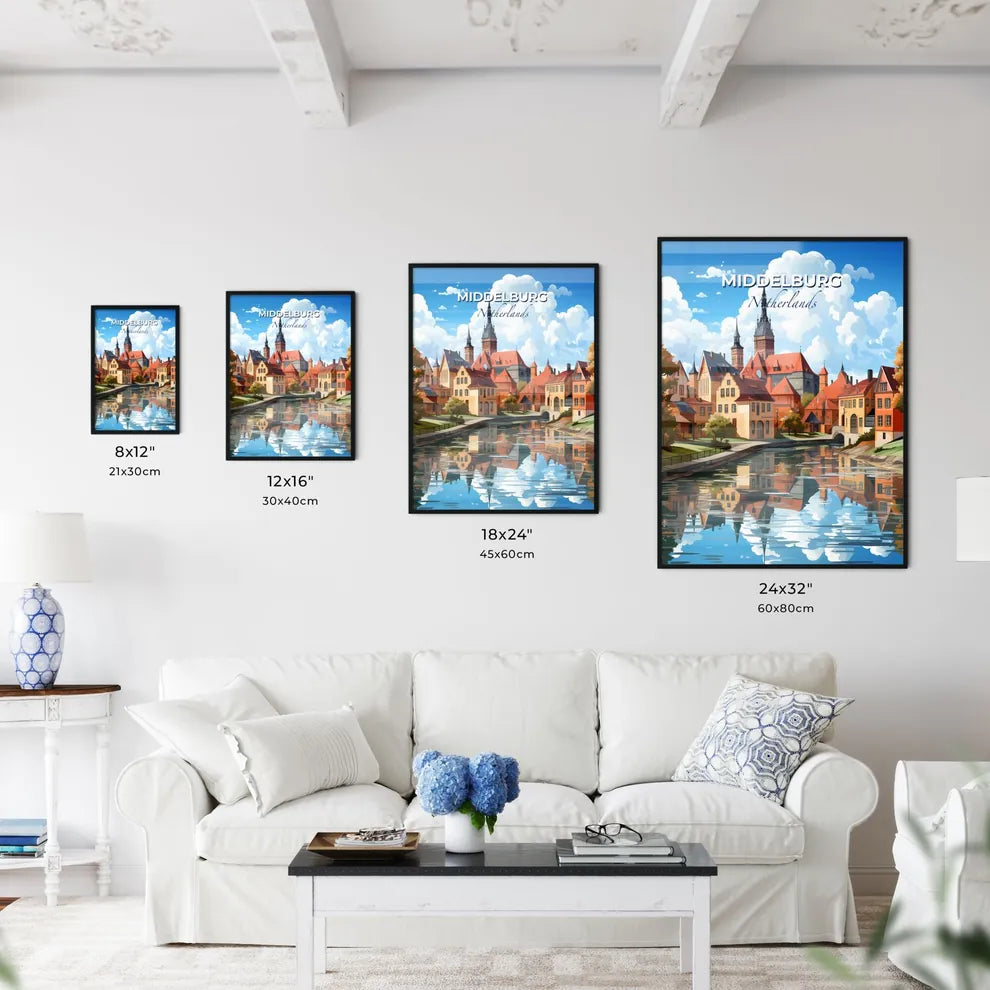 Middelburg, Netherlands, A Poster of a river with a city and trees Default Title