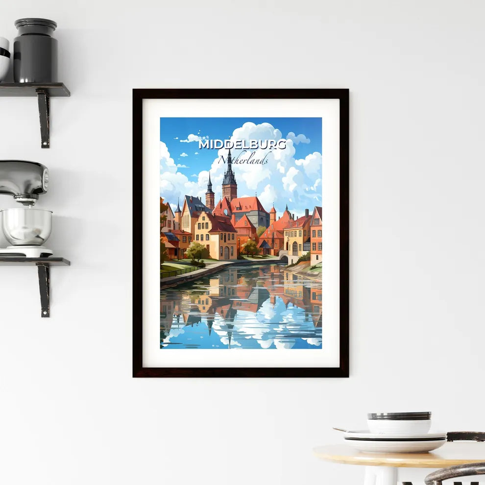 Middelburg, Netherlands, A Poster of a river with a city and trees Default Title