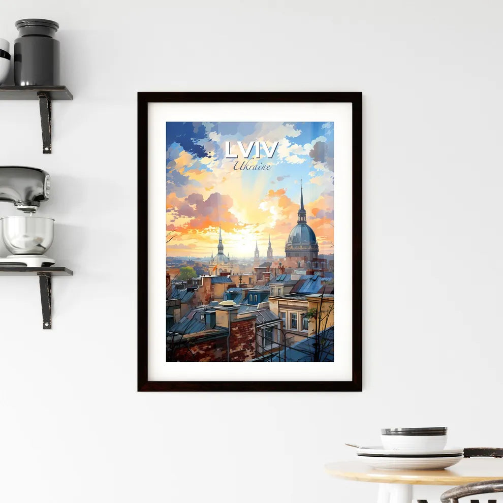Lviv, Ukraine, A Poster of a city with a dome and a cloudy sky Default Title