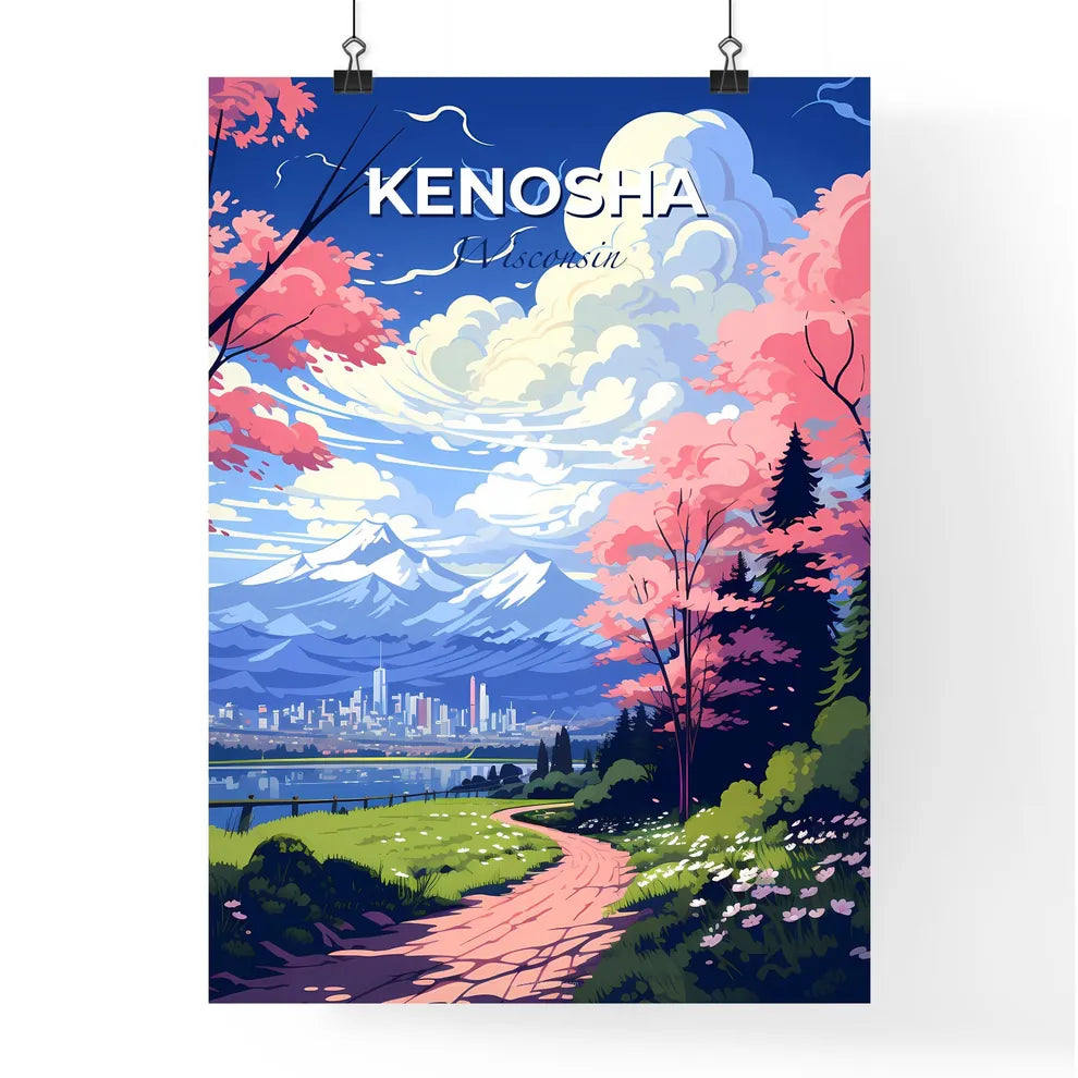 Kenosha, Wisconsin, A Poster of a landscape with a path and trees and a city in the background Default Title