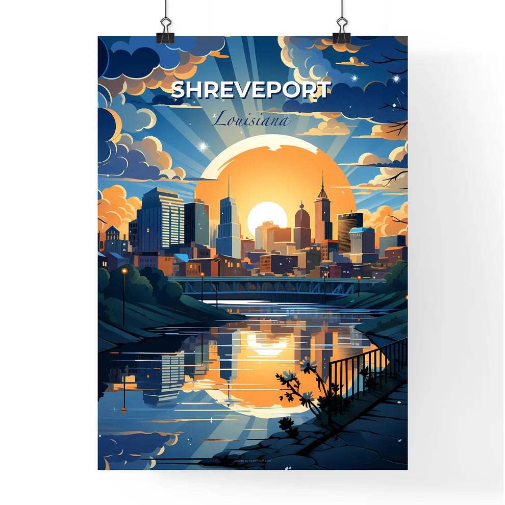 Shreveport, Louisiana, A Poster of a cityscape with a bridge and a river Default Title