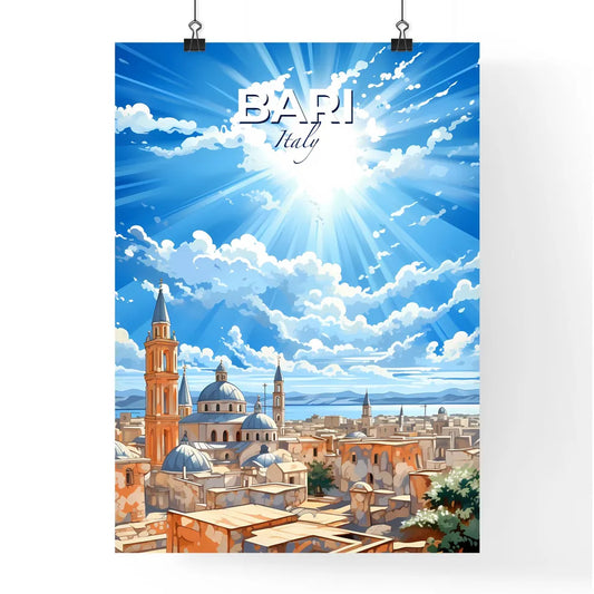 Bari, Italy, A Poster of a city with towers and towers and a blue sky with clouds Default Title