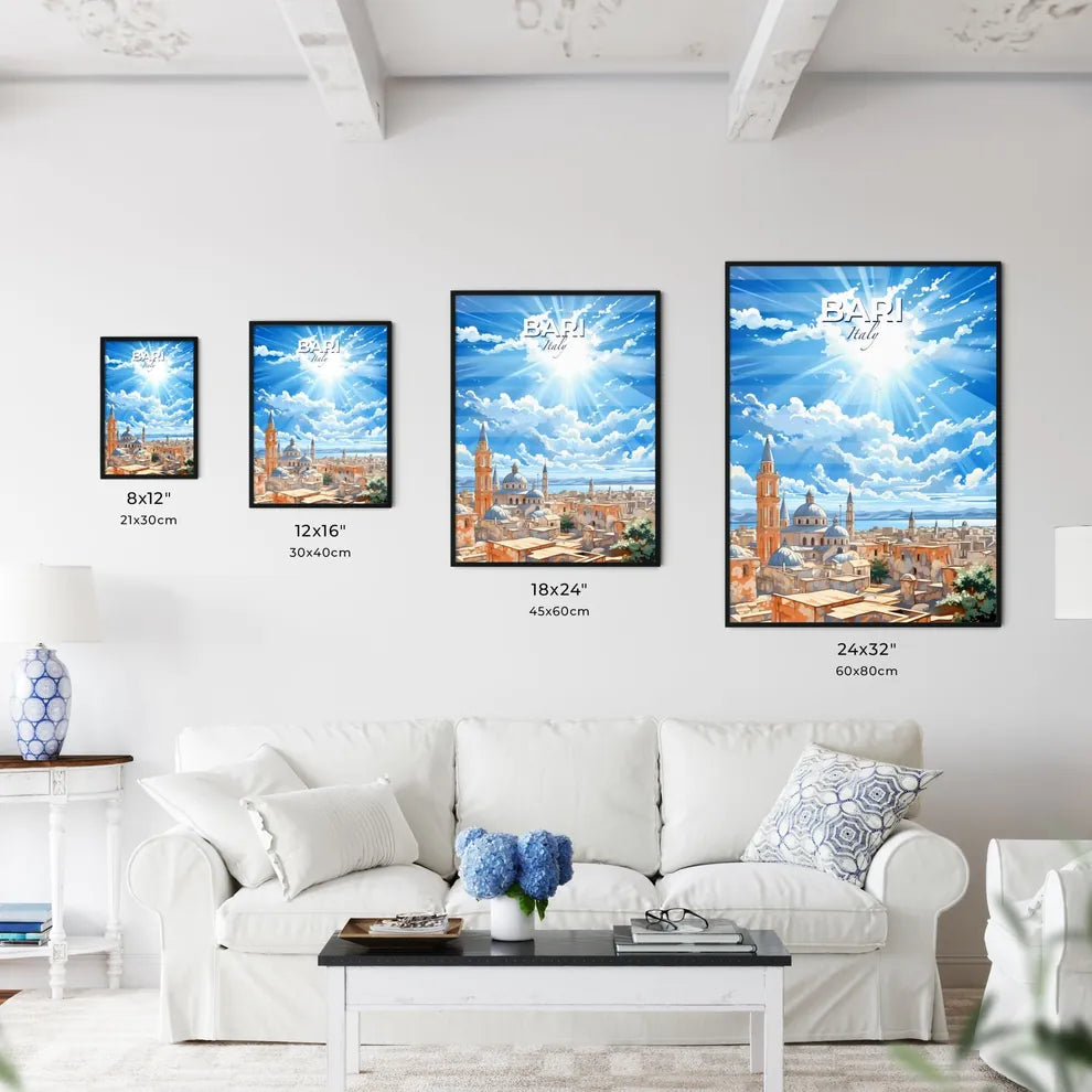 Bari, Italy, A Poster of a city with towers and towers and a blue sky with clouds Default Title