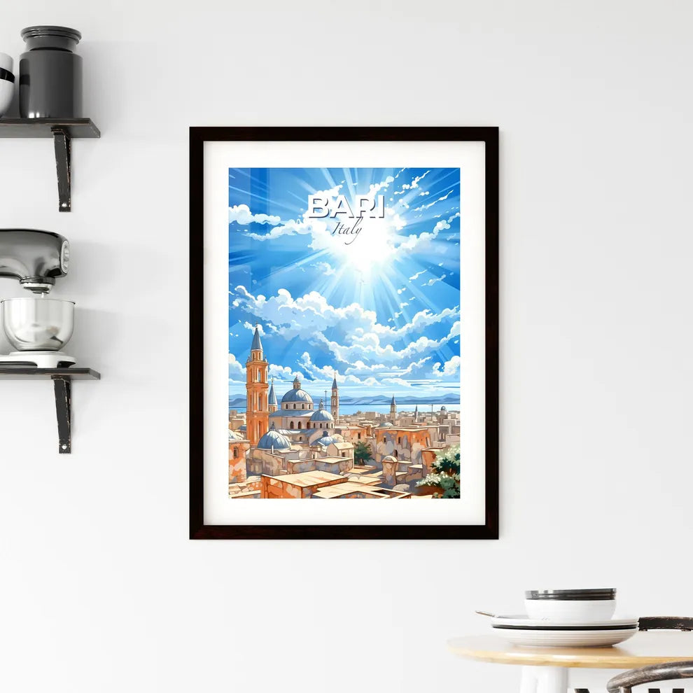 Bari, Italy, A Poster of a city with towers and towers and a blue sky with clouds Default Title