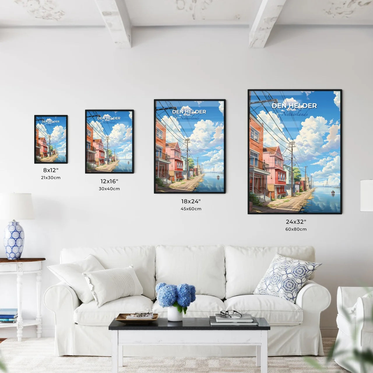 Den Helder, Netherlands, A Poster of a row of houses on a river Default Title