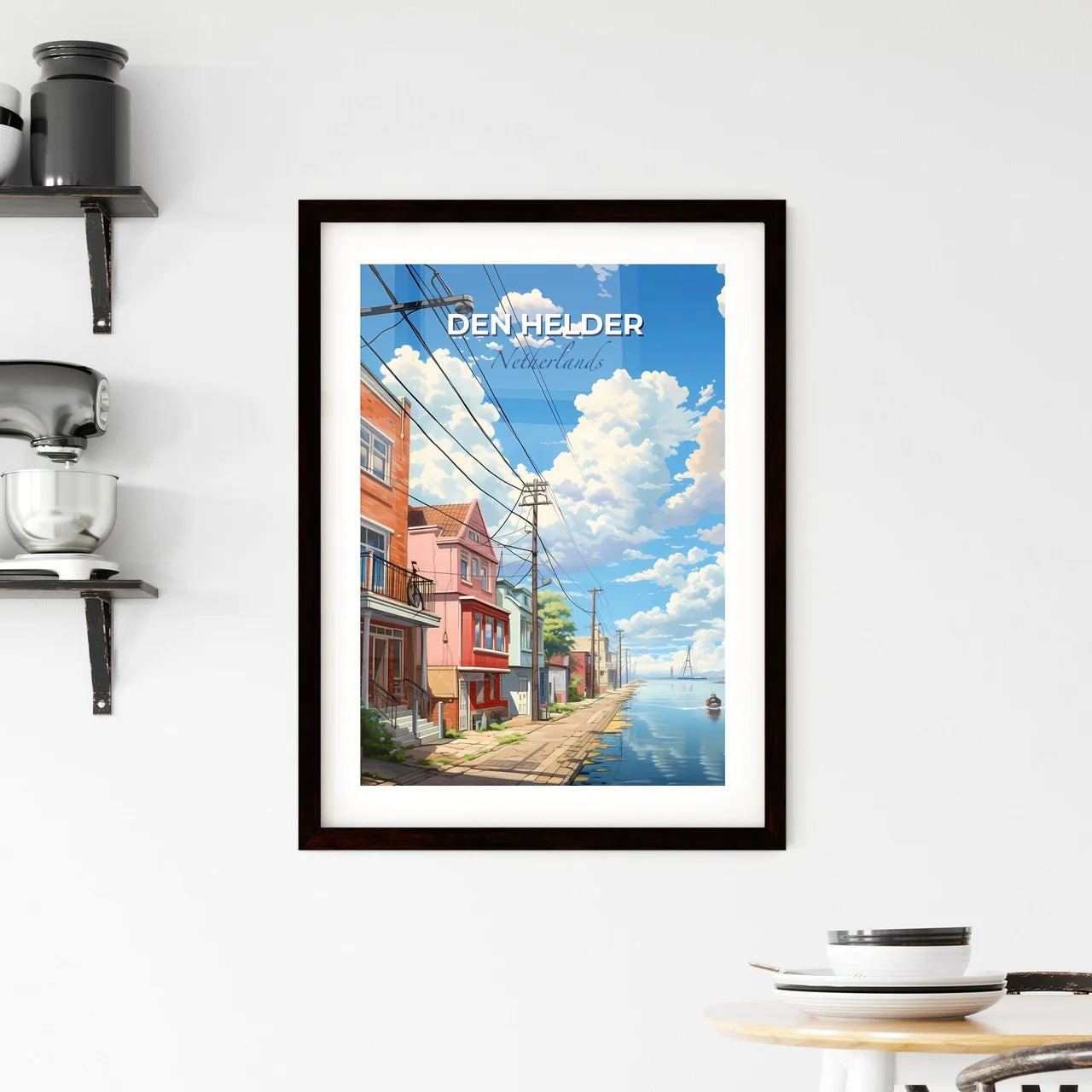 Den Helder, Netherlands, A Poster of a row of houses on a river Default Title