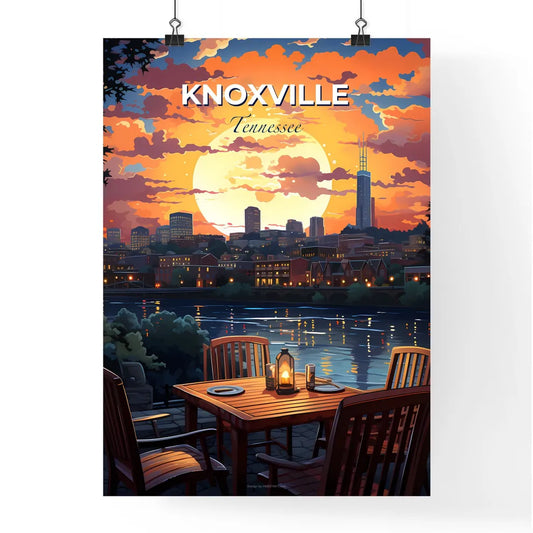 Knoxville, Tennessee, A Poster of a table and chairs with a sunset over the water Default Title