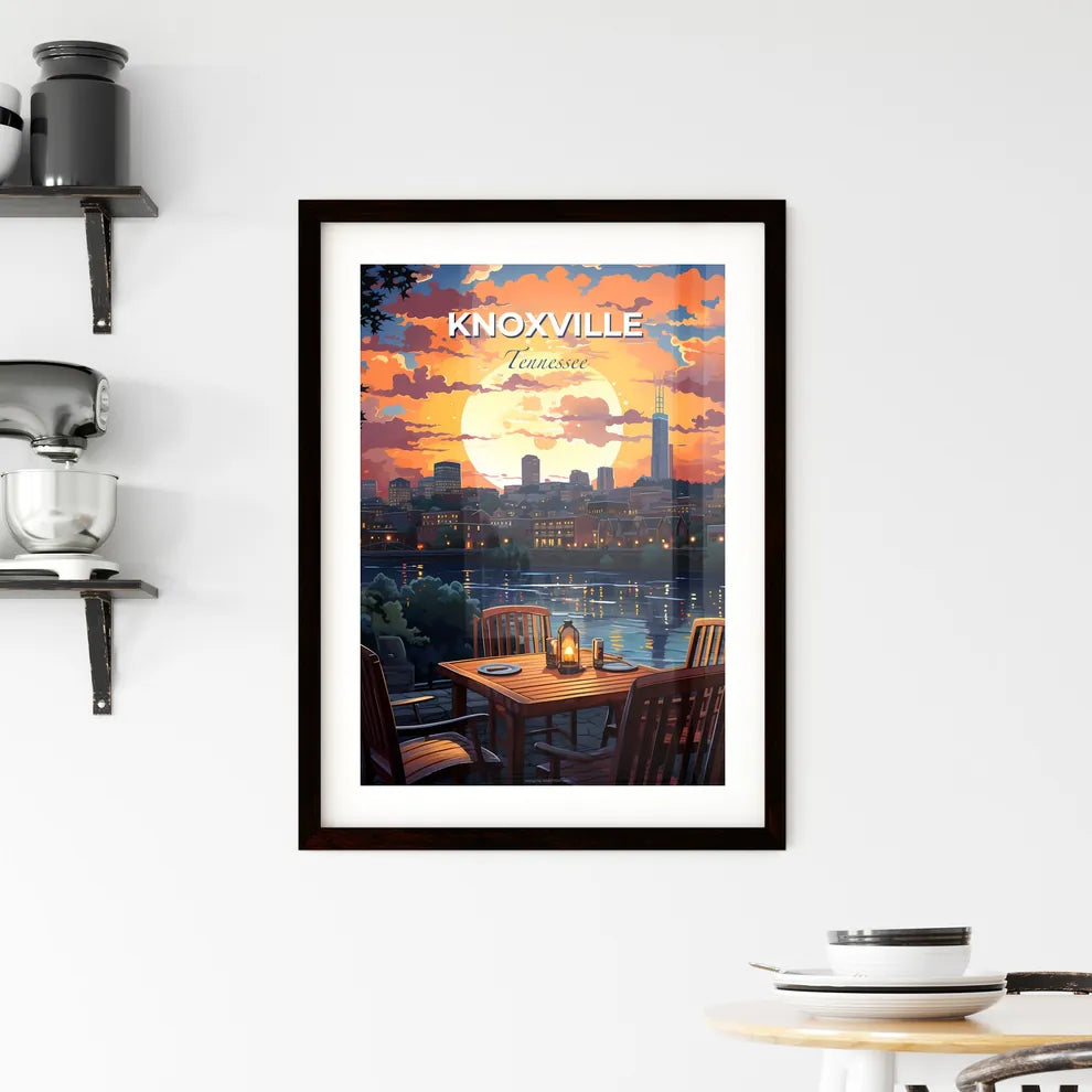 Knoxville, Tennessee, A Poster of a table and chairs with a sunset over the water Default Title