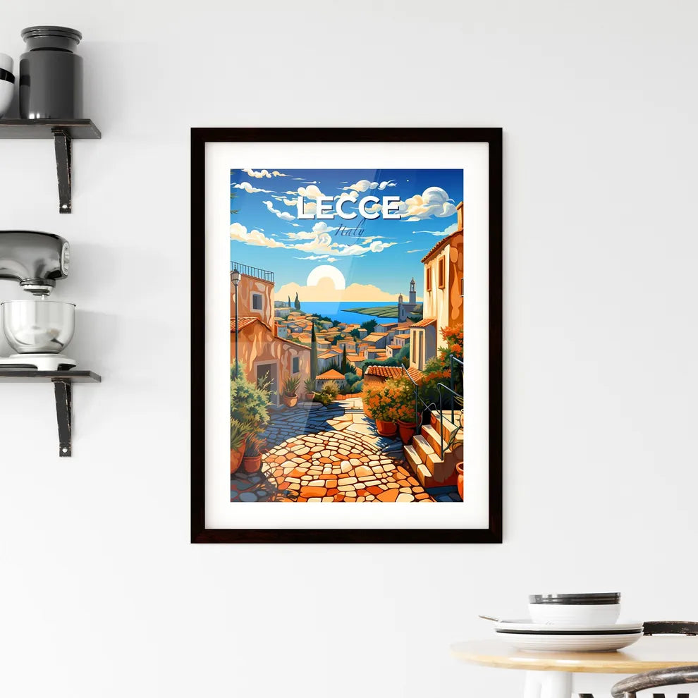 Lecce, Italy, A Poster of a painting of a town with a view of the sea and a sunny day Default Title
