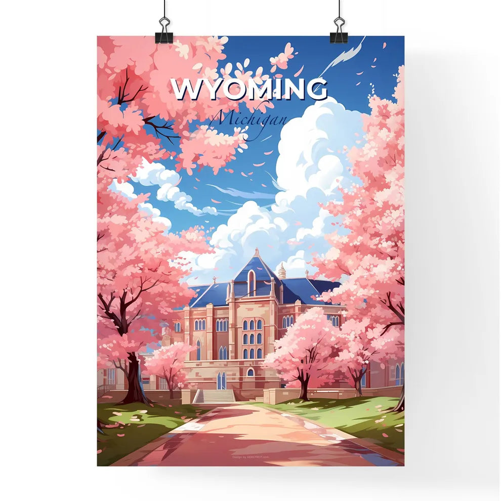 Wyoming, Michigan, A Poster of a building with pink trees and a path Default Title