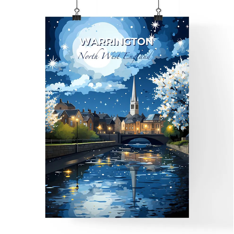 Warrington, North West England, A Poster of a river with trees and a bridge in the background Default Title