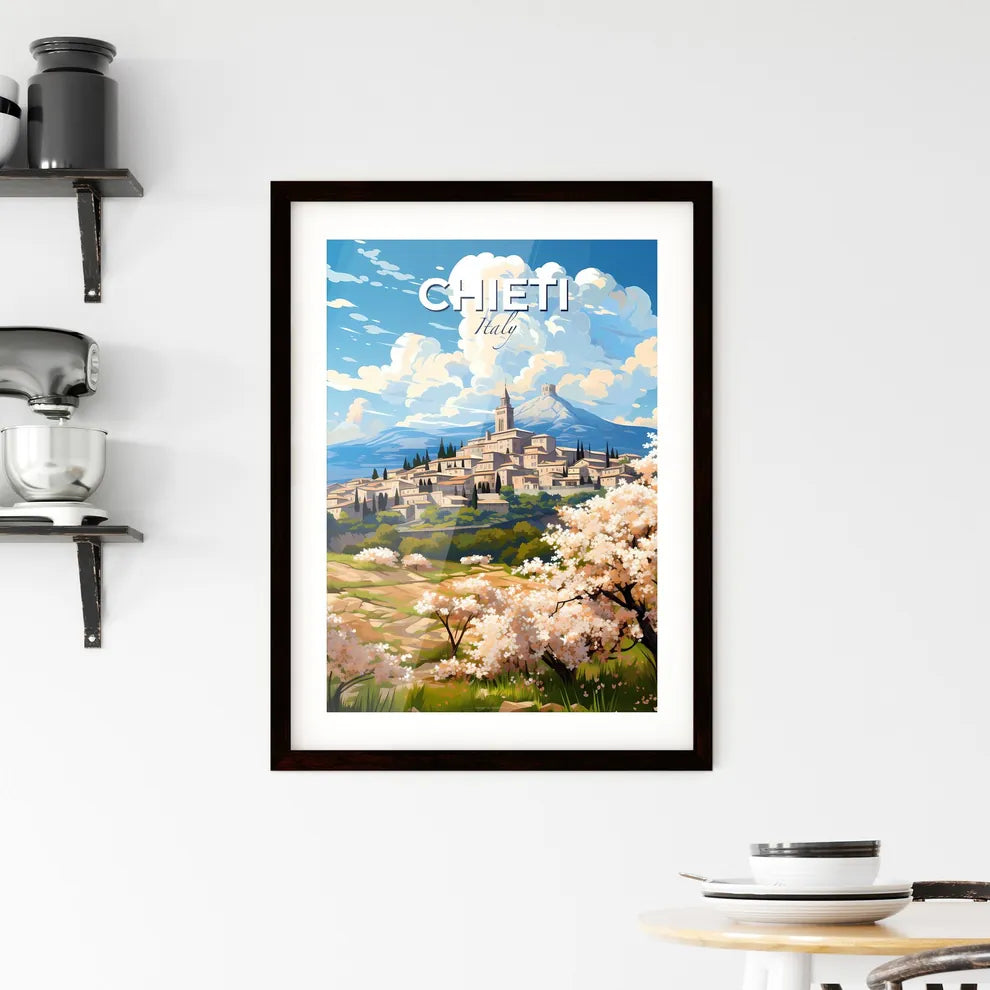 Chieti, Italy, A Poster of a landscape of a town with trees and mountains in the background Default Title