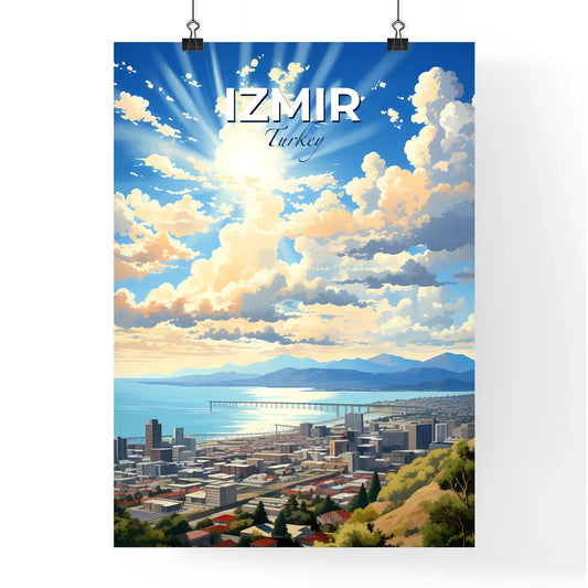 Izmir, Turkey, A Poster of a cityscape with a body of water and mountains Default Title