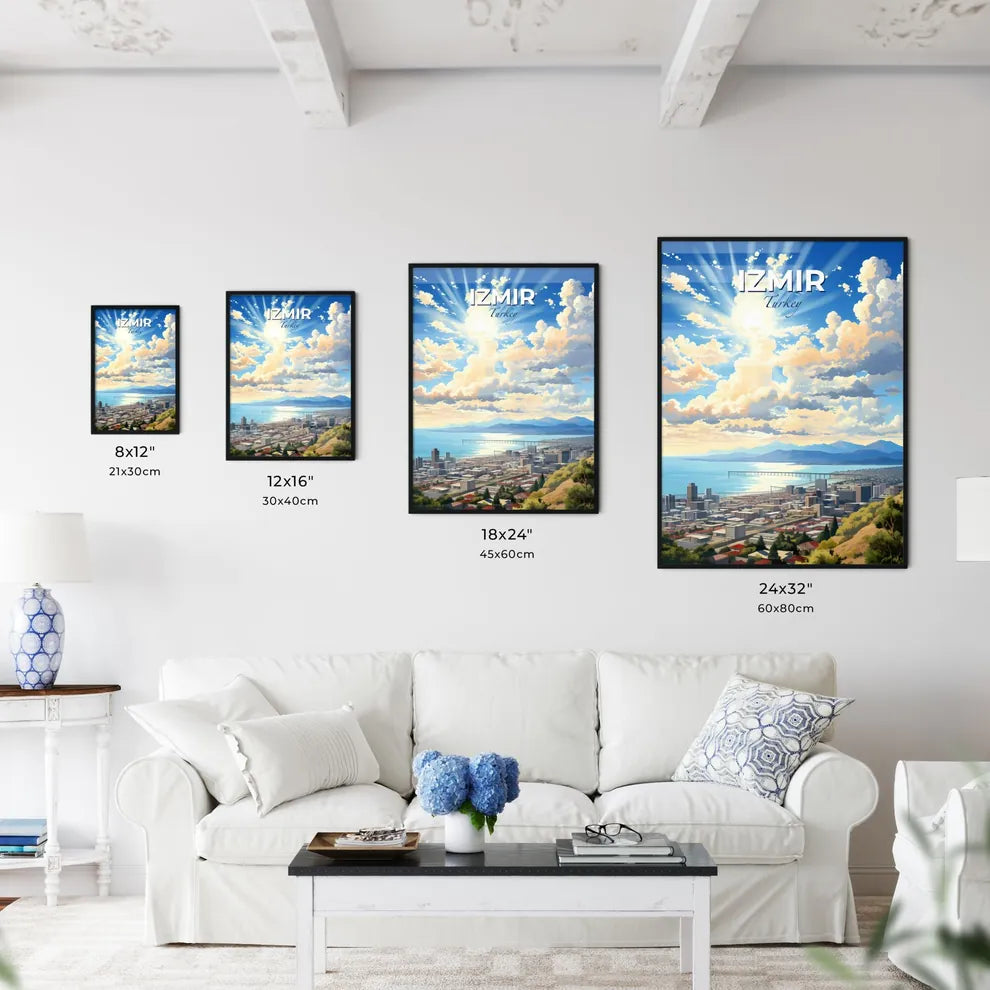 Izmir, Turkey, A Poster of a cityscape with a body of water and mountains Default Title