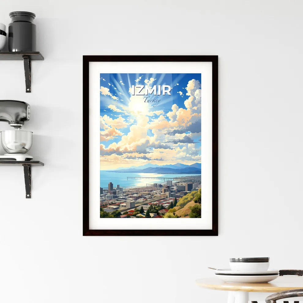 Izmir, Turkey, A Poster of a cityscape with a body of water and mountains Default Title